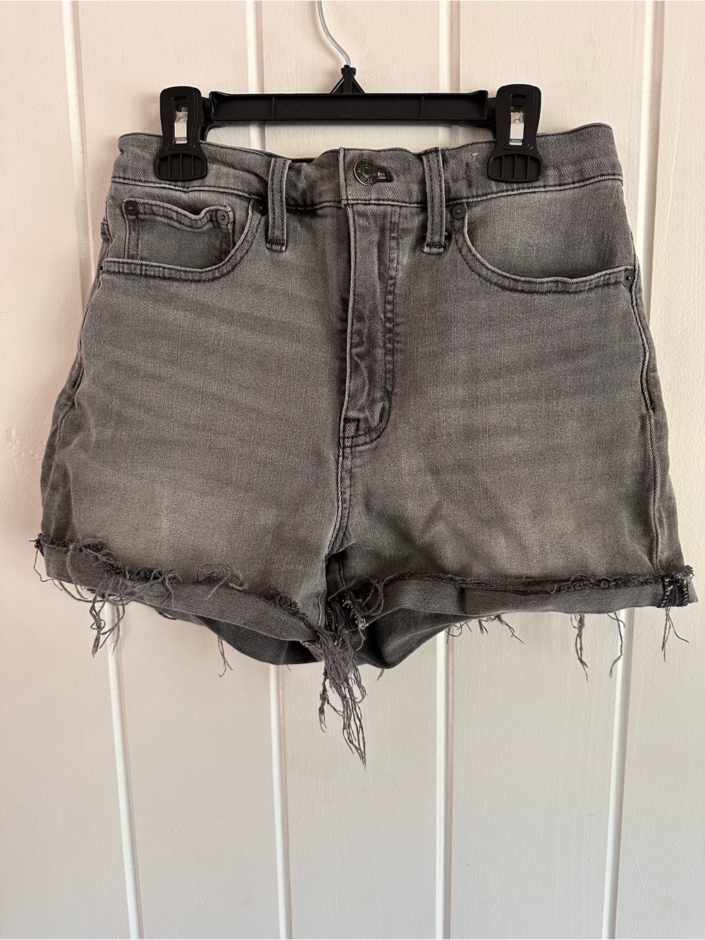 Madewell Gray High-Rise Frayed Hem Denim Shorts